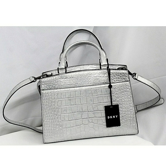 DKNY Elizabeth Mastrotto Silver Leather Satchel - Picture 2 of 7